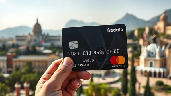 Pessoa trabalhando com notebook e cartão de crédito sobre mesa com caderno de finanças