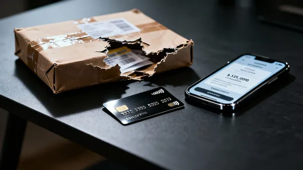 Cartão de crédito black ao lado de encomenda danificada