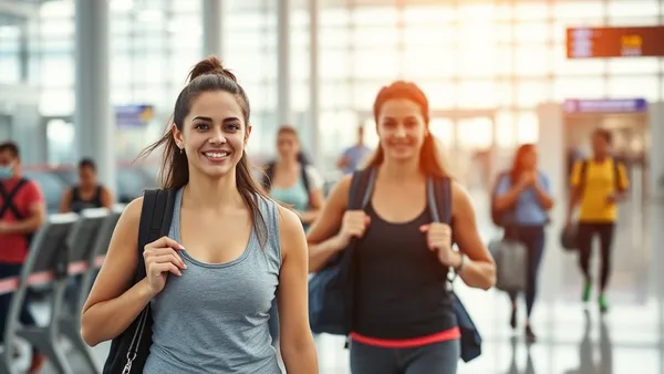 Área de treino funcional em academia dentro de aeroporto, com esteiras e equipamentos visíveis