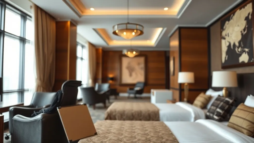Profissional em viagem corporativa fazendo check-in em hotel com cartão fidelidade na mão