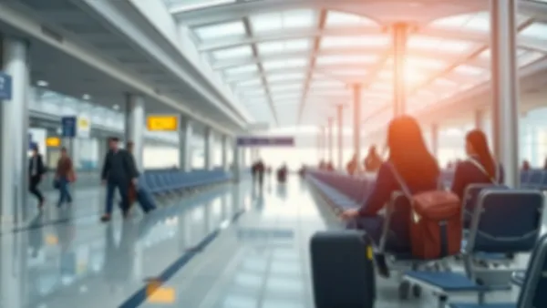 Passageiro consultando celular em saguão de aeroporto com passagem aérea na mão, expressão de dúvida sobre cancelamento