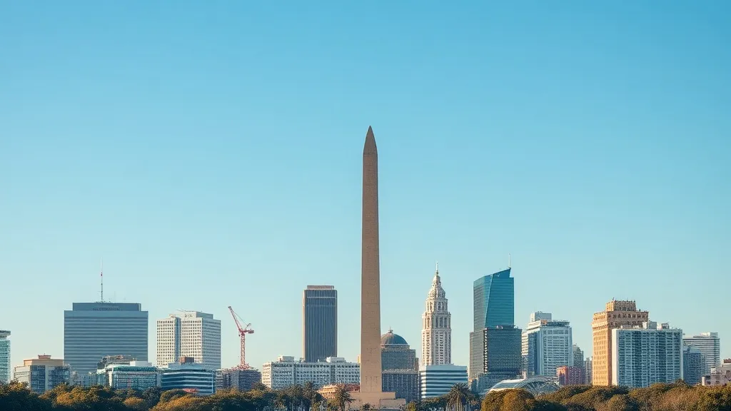 Vista do Obelisco de Buenos Aires ao entardecer