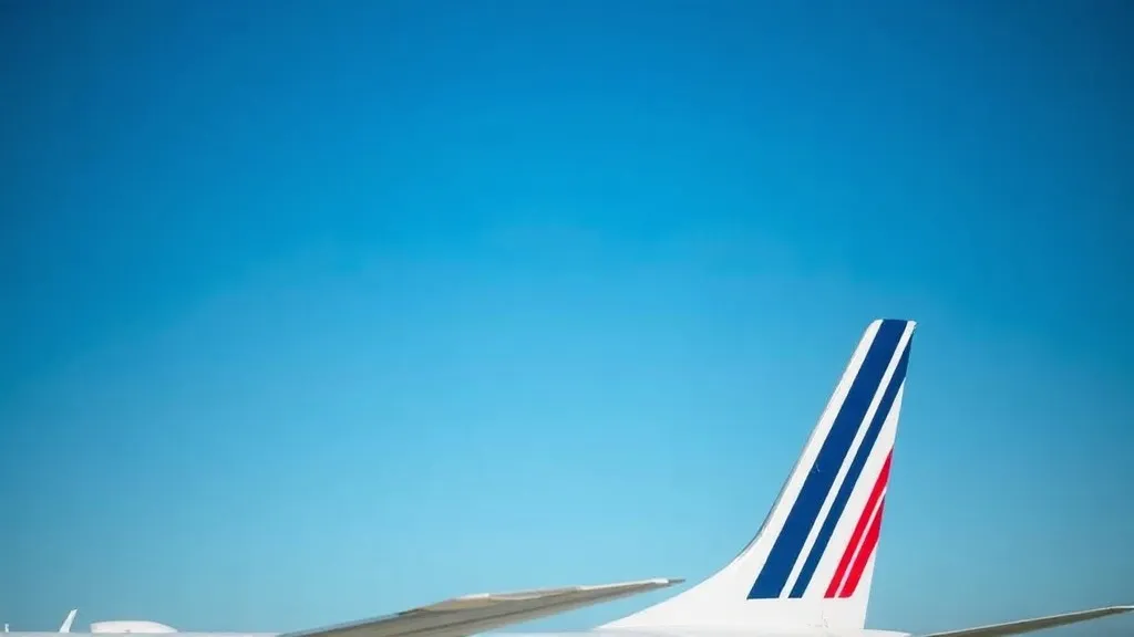 Cauda de avião da Air France contra céu azul em pista de aeroporto, representando o programa Flying Blue para o viajante brasileiro