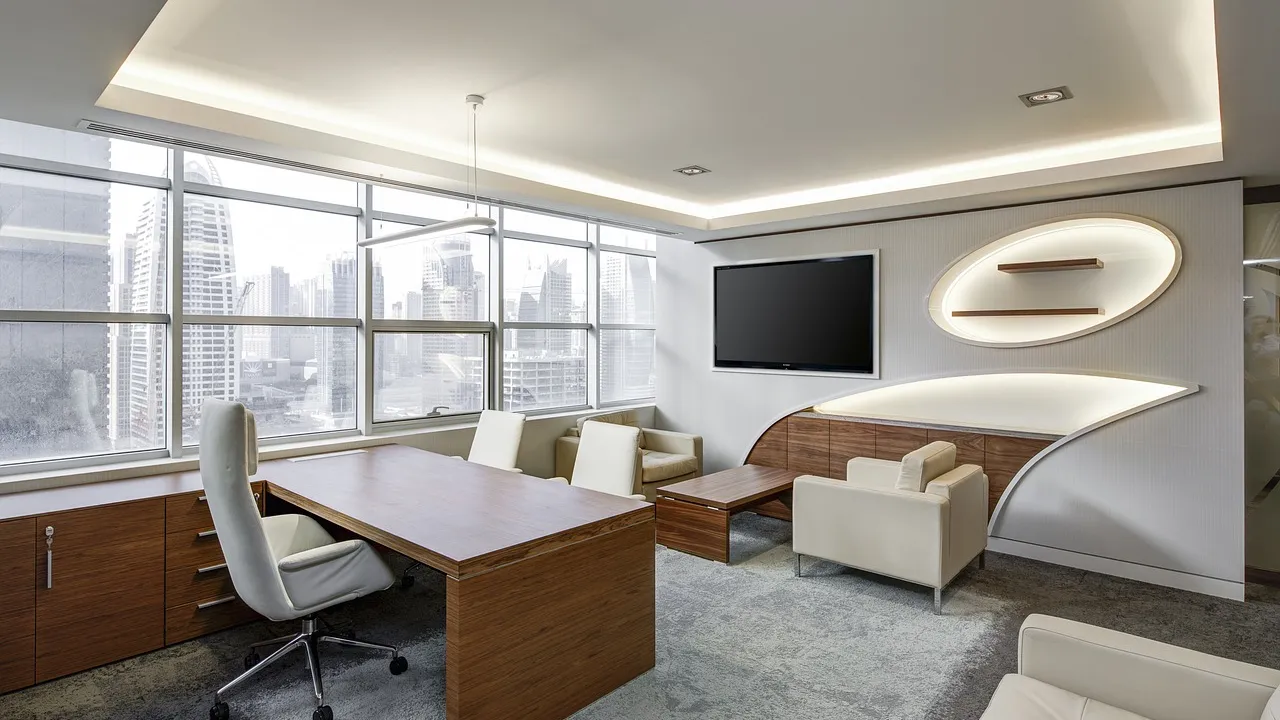 Sala executiva moderna com mesa e cadeira de escritório, simbolizando programa de pontos premium de banco