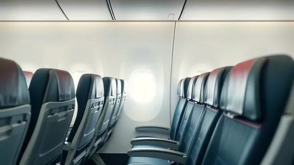 Cabine de classe econômica de avião com vista para nuvens ao pôr do sol representando voo para Tóquio com milhas