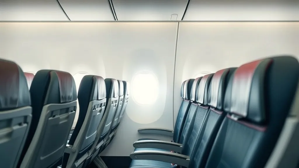 Cabine de classe econômica de avião com vista para nuvens ao pôr do sol representando voo para Tóquio com milhas