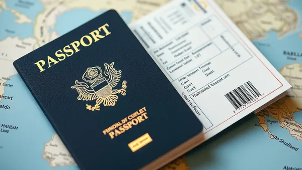 Passaporte e cartão de embarque sobre a mesa, representando redenção de milhas internacional